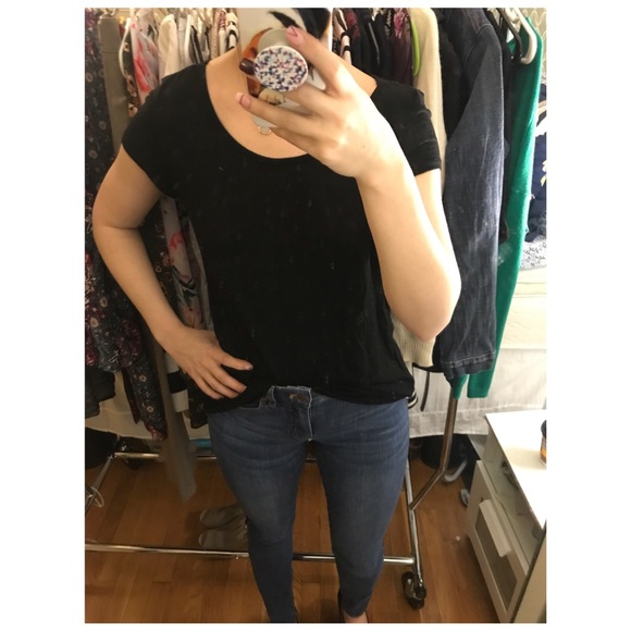 Francesca’s black short sleeve top back lace - Picture 2 of 4